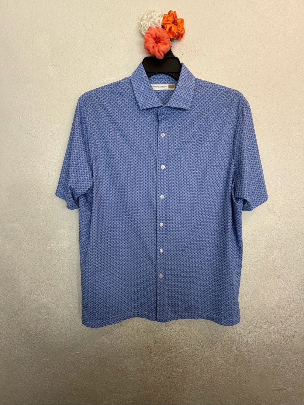 Hart Schaffner Marx Luxury Performance Shirt Mens Large L Blue Geometric Stretch